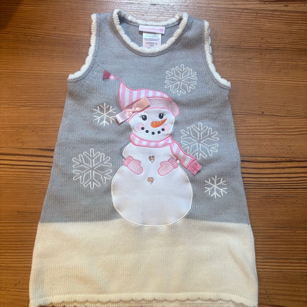 Bonnie Jean gray white snowman knit sleeveless girls dress SIZE 4
